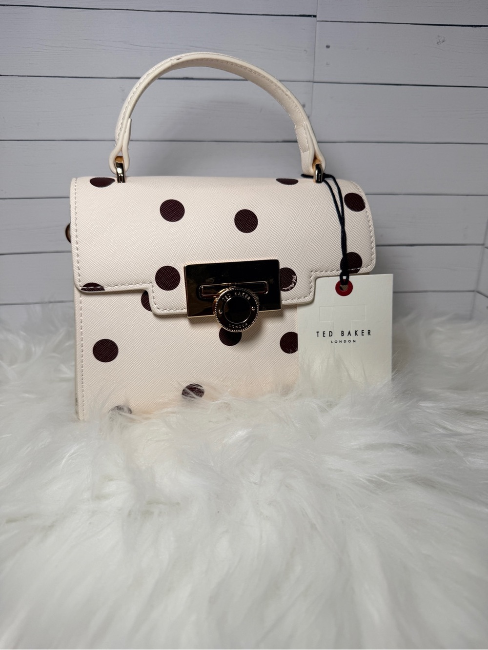 Ted Baker Cream Top-Handle Satchel with Brown Polka Dots